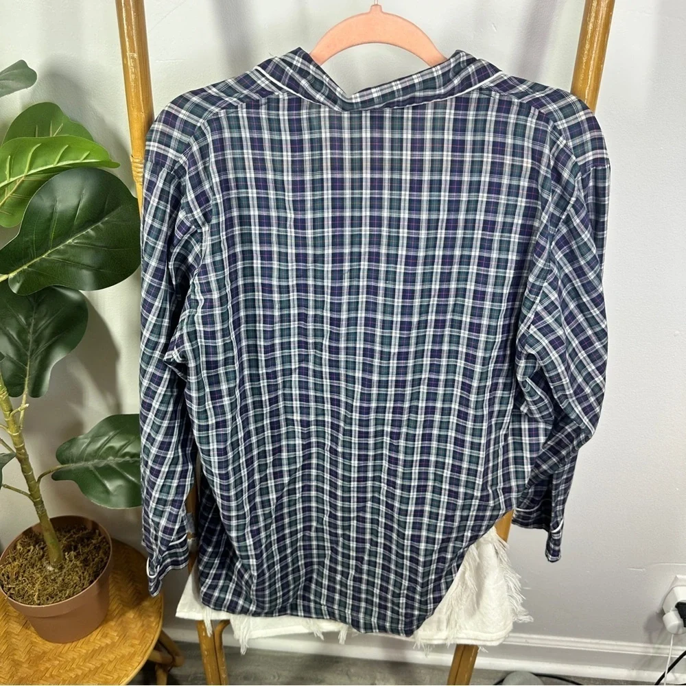 Vintage Christian Dior Blue Plaid Button Down Pajama Top sz M - Picture 2 of 3